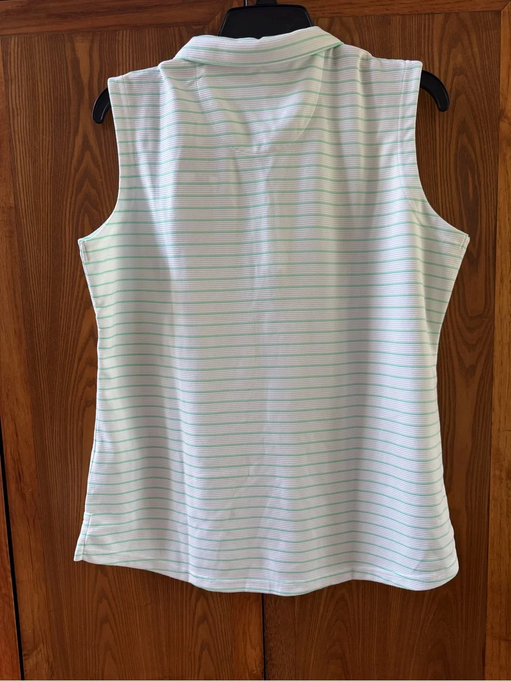 Pebble Beach Womens Collared Sleeveless Polo - Mint Green & White Stripes